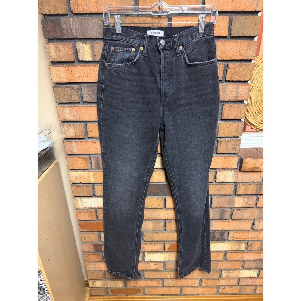 RE/DONE 70s High Rise Skinny Boot Jeans Faded Black Button Fly Size 26